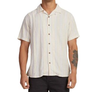 Rvca Beat Stripe Short Sleeve Shirt In Sand