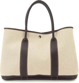 Herm&egrave;s Marron Natural Toile H Leather Handbag Tote Bag (Pre-Owned)