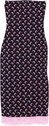 Marine Serre moon-print lace-trim midi dress - Zwart