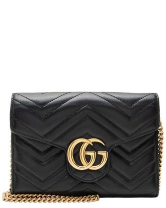 Gucci Black Leather Matelasse Gg Marmont Wallet On Chain (Authentic Pre-Loved)
