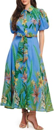 Flying Tomato Floral Midi Shirtdress in Blue at Nordstrom, Size Medium
