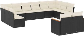 vidaXL Set De Sof&aacute;s De Jard&iacute;n 12 Piezas Cojines Rat&aacute;n Sint&eacute;tico Negro Vidaxl