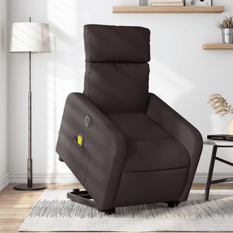 vidaXL Vidaxl - Sill&oacute;n Masaje El&eacute;ctrico Reclinable Elevable Tela Marr&oacute;n Oscuro