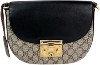 Gucci Pre-owned GG Supreme Web Padlock Zwarte Messenger Schoudertas - Dames - Vintage Schoudertas - Veelkleurig - ONE Size - Leer - Vintage