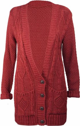Purple Hanger New Womens Everyday Long Sleeve Button Top Ladies Chunky Aran Cable Knit Grandad Cardigan (16-18, Orange)