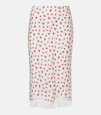 Poss&eacute; Gonna midi Fae con stampa e pizzo