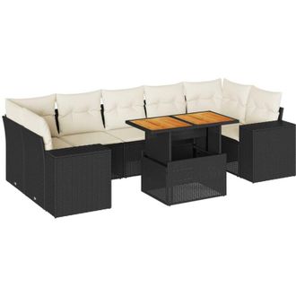 vidaXL Set De Sof&aacute;s De Jard&iacute;n Y Cojines 8 Piezas Rat&aacute;n Sint&eacute;tico Negro Vidaxl