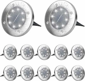 Gabrielle Gabrielle - Luces Solares Para Exteriores, Luz Blanca Fr&iacute;a De 6000 K, Paquete De 12, Impermeables, Focos Empotrables Para Caminos, Jardines, Terrazas,