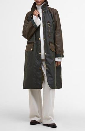 Barbour Evette Water Repellent Waxed Car Coat in Fern/beech/ancient Tartan at Nordstrom Rack, Size 14 Us / 18 Uk