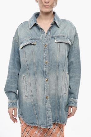 Palm Angels Chemisier WASHED in Denim con Tasche a Filo Palm Angels