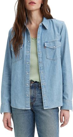 Levi's Iconic Western Snap-Up Shirt in Old 517 Blue 2 at Nordstrom, Size Small