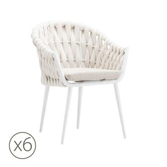 Kerama Pack de 6 sillas de jardin de aluminio blanco y textilene con coj&iacute;n