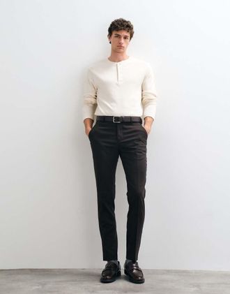 Selected co-ord slim fit pantaloni in misto lana marroni-Marrone