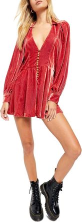 Free People Carnaby Velvet Puff Sleeve Romper In Orange