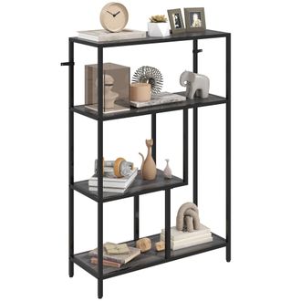 HOMCOM Industrial Bookshelf Bookcase W/ Open Shelves For Study - Charcoal grey | TJ Hughes
