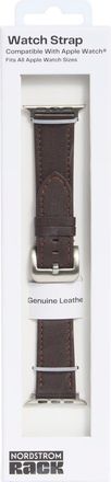 Nordstrom Rack Wide Leather Apple Watch Watchband in Chocolate- Silver at Nordstrom Rack