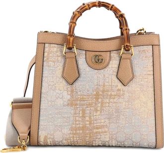 Gucci Diana NM Bamboo Handle Nishijin GG Silk Textile and Leather Small tote bag - Goud