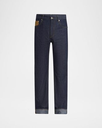 Bottega Veneta Mens Rinsed Denim Intreccio-Pocket Jeans