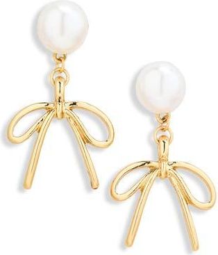 Nordstrom Rack Demi Fine Faux Pearl Bow Drop Earrings in White- Gold at Nordstrom Rack