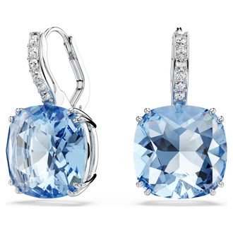 Swarovski Millenia Drop Earrings, Cushion Cut, Blue, Rhodium Plated