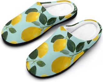 Generic Lemon Mens House Slippers Memory Foam Washable Cotton Slip on Home Shoes