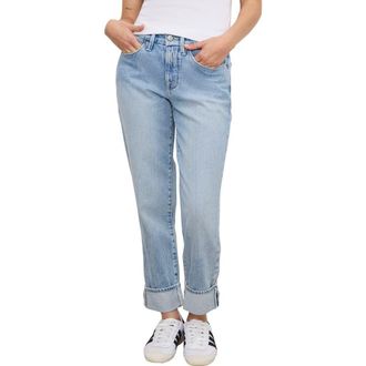 Good American Cuffed High Waist Straight Leg Jeans in Indigo750 at Nordstrom Rack, Size 12P