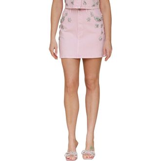 Avec Les Filles Crystal Floral Detail Stretch Cotton Miniskirt in Ballerina at Nordstrom Rack, Size Large