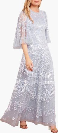 Needle & Thread Anais Sequin 3/4 Sleeve Maxi Gown in Skylight at Nordstrom, Size 10