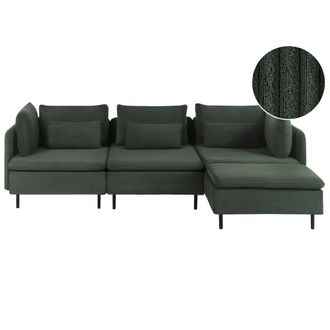 Beliani Sof&aacute; 3 Plazas De Pana Asiento Moderno Izquierdo Sala De Estar Verde Oscuro Lemvig