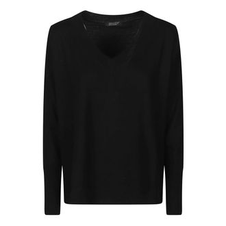 Aragona Truien & Vesten, Dames, Zwart, XS, Lange Mouw Over V-Hals Trui