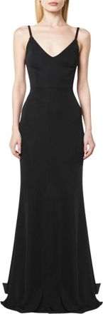 Alberto Audenino Elegante Zwarte Lange Jurk met Open Rug - Dames - Avondkleed - Zwart - M - Polyester - Kleedjes