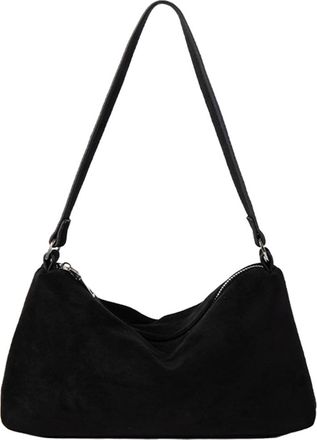Generic Women Faux Suede Shoulder Bag Fashion Underarm Bag Large Capacity Elegant Shoulder Purse Zip Closure Vintage Commuting Bag for Autumn Winter (Black)