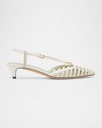 Fendi FFold Leather Kitten-Heel Slingback Pumps
