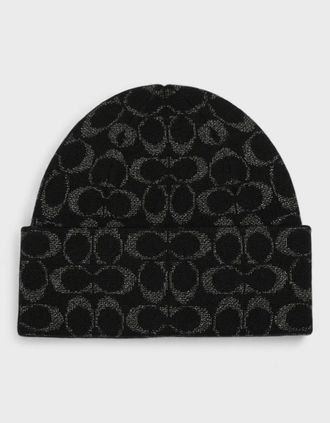Coach Womens Coach Metallic Signature C Beanie Black