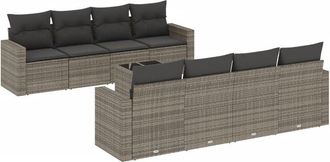vidaXL Set De Muebles De Jard&iacute;n 9 Pzas Y Cojines Rat&aacute;n Sint&eacute;tico Gris Vidaxl