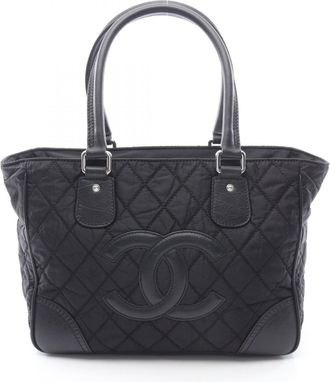 Chanel Black Nylon Leather Handbag Tote Bag (Pre-Owned)