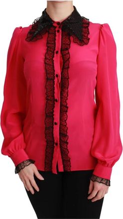 Dolce & Gabbana Luxe Zijde Blend Kant Blouse Roze - Dames - Overhemden - Roze - S - Pailletten - Overhemden