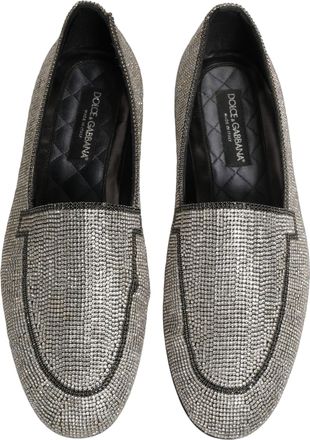 Dolce & Gabbana Silver Crystal Embellished Men Loafers Shoes Leather