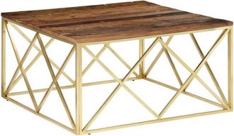 vidaXL Vidaxl - Mesa de centro de acero inoxidable dorado y madera maciza