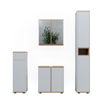 Vicco Set De Muebles De Ba&ntilde;o Didi, Blanco/artesano, 4 Piezas, Con Unidad Alta Y Unidad Midi