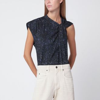 Isabel Marant T-shirt asimmetrica Nayda con stampa blu notte
