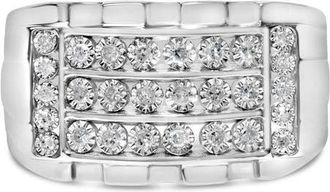 House of Brilliance Mens Silver 1/4 Cttw Diamond Three Row Channel Band Ring at Nordstrom, Size 9