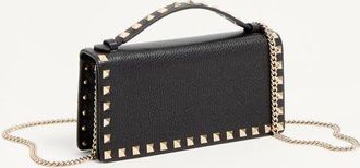 Valentino Garavani Portafoglio Con Catena Rockstud In Vitello Granato Donna NERO UNI