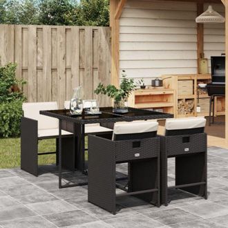 vidaXL Set da Pranzo da Giardino 5 pz Nero con Cuscini in Polyrattan - Vidaxl