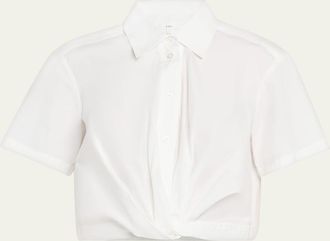A.L.C. Lily Cropped Twist-Front Poplin Shirt