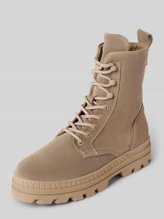 Marc O'Polo Schnürstiefel aus hochwertigem Velours-Rindsleder mit Innenzipper in Taupe, Größe 36