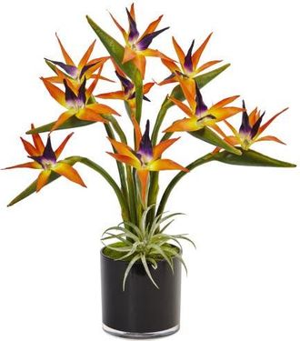 Nearly Natural 24-in Bird of Paradise Artificial Arrangement in Black Glossy Cylinder in Orange at Nordstrom