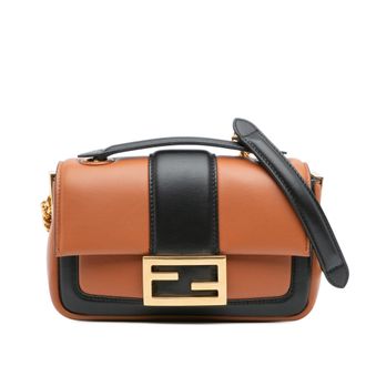 Fendi Tweedehands Mini Bicolor Nappa Apolo Chain Baguette Schoudertas
