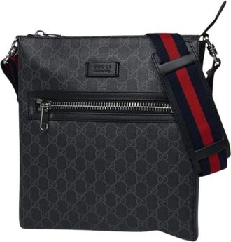 Gucci Pre-owned Canvas Shoulder Bag - Heren - Vintage Schoudertas - Zwart - ONE Size - Leer - Vintage