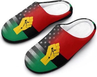 Generic Vintage US Black Power African Flag Funny Mens Cotton Slippers Soft Non-Slip Rubber Sole House Slipper Indoor Outdoor